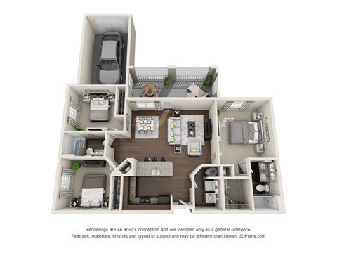 Floor plan for 3 beds, 2 baths, 1379 sqft